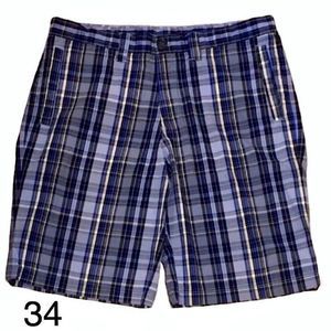 ORIGINAL PENGUIN Mens Blue Black Plaid Shorts 34